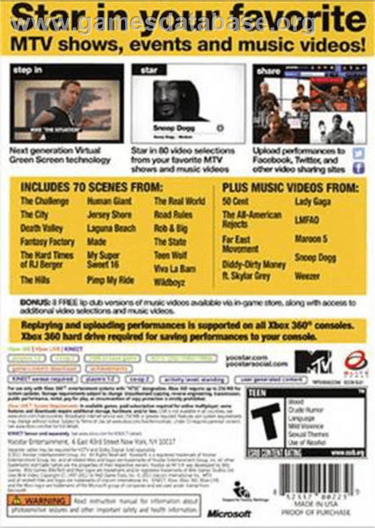 Yoostar On MTV - Microsoft Xbox 360 - Artwork - Box Back