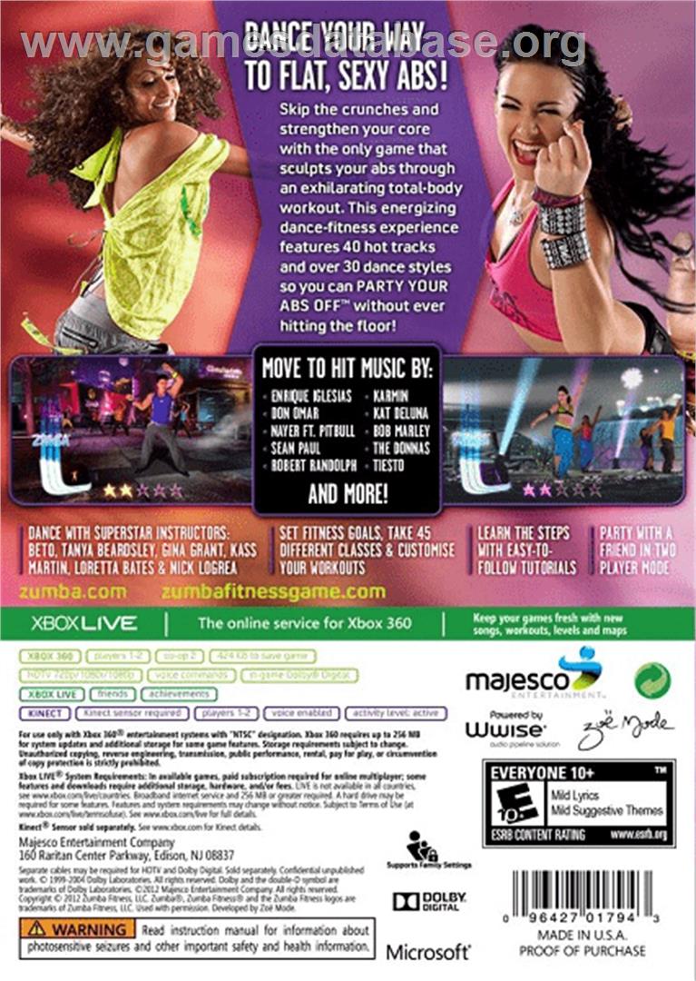 Zumba Fitness Core - Microsoft Xbox 360 - Artwork - Box Back