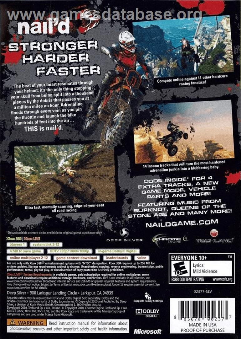 nail'd - Microsoft Xbox 360 - Artwork - Box Back