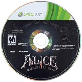 Cartridge artwork for Alice - Retour Au Pays De La Folie on the Microsoft Xbox 360.