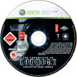 Cartridge artwork for Chronicles Of Riddick - Assault On Dark Athena, The on the Microsoft Xbox 360.