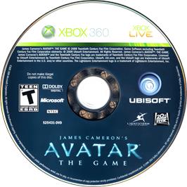 Cartridge artwork for James Cameron's Avatar - The Game on the Microsoft Xbox 360.