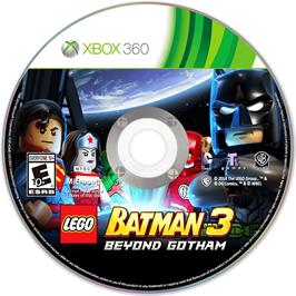 Cartridge artwork for Lego Batman 3 - Au-delà De Gotham on the Microsoft Xbox 360.