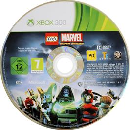 Cartridge artwork for Lego Marvel Super Heroes on the Microsoft Xbox 360.
