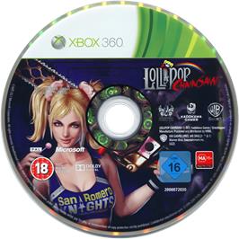 Cartridge artwork for Lollipop Chainsaw on the Microsoft Xbox 360.