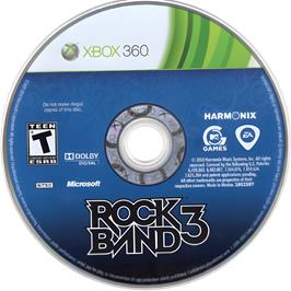 Cartridge artwork for Rock Band 3 on the Microsoft Xbox 360.