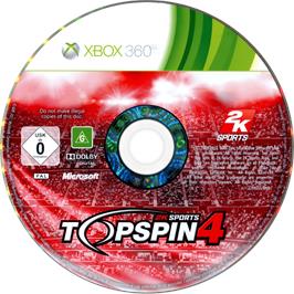 Cartridge artwork for Top Spin 4 on the Microsoft Xbox 360.