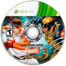 Cartridge artwork for Ultimate Marvel Vs. Capcom 3 on the Microsoft Xbox 360.