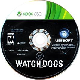 Cartridge artwork for Watch_Dogs on the Microsoft Xbox 360.
