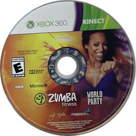 Cartridge artwork for Zumba Fitness World Party on the Microsoft Xbox 360.