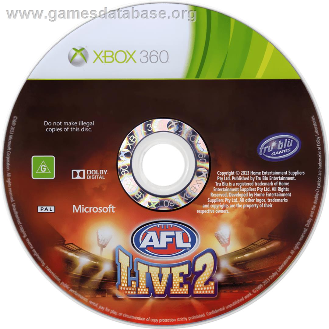 AFL Live 2 - Microsoft Xbox 360 - Artwork - Cartridge