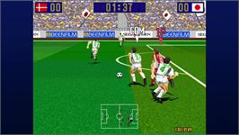 In game image of Virtua Striker on the Microsoft Xbox 360.