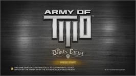 Title screen of Army Of Two - Le Cartel Du Diable on the Microsoft Xbox 360.