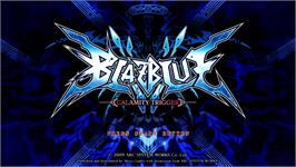 Title screen of Blazblue - Calamity Trigger on the Microsoft Xbox 360.