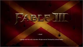 Title screen of Fable 3 on the Microsoft Xbox 360.