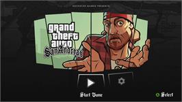 Title screen of Grand Theft Auto - San Andreas on the Microsoft Xbox 360.