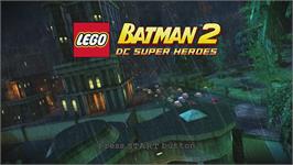 Title screen of Lego Batman 2 - Dc Super Heroes on the Microsoft Xbox 360.