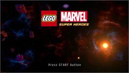 Title screen of Lego Marvel Super Heroes on the Microsoft Xbox 360.