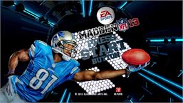 Title screen of Madden Nfl 13 on the Microsoft Xbox 360.