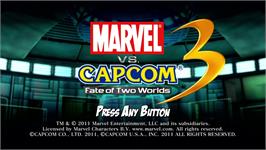 Title screen of Marvel Vs. Capcom 3 - Fate Of Two Worlds on the Microsoft Xbox 360.