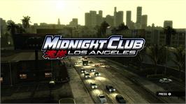 Title screen of Midnight Club - Los Angeles on the Microsoft Xbox 360.