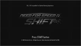 Title screen of Need for Speed - Shift on the Microsoft Xbox 360.