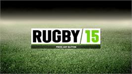 Title screen of Rugby 15 on the Microsoft Xbox 360.