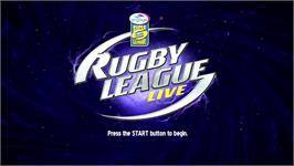 Title screen of Rugby League Live on the Microsoft Xbox 360.