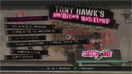 Title screen of Tony Hawk's American Wasteland on the Microsoft Xbox 360.