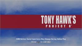 Title screen of Tony Hawk's Project 8 on the Microsoft Xbox 360.