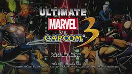 Title screen of Ultimate Marvel Vs. Capcom 3 on the Microsoft Xbox 360.