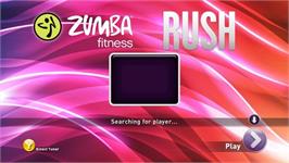 Title screen of Zumba Fitness: Rush on the Microsoft Xbox 360.