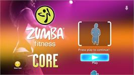 Title screen of Zumba Fitness Core on the Microsoft Xbox 360.