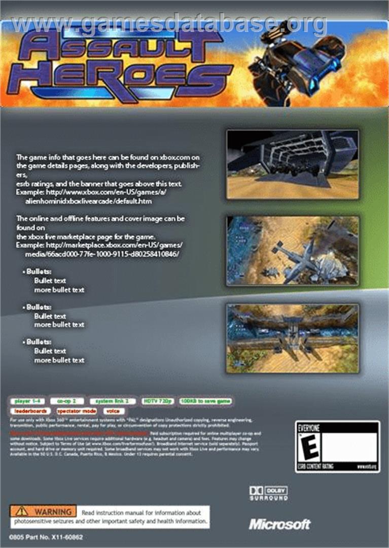 Assault Heroes - Microsoft Xbox Live Arcade - Artwork - Box Back