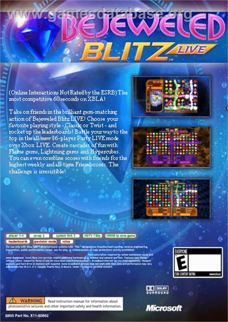Bejeweled Blitz LIVE - Microsoft Xbox Live Arcade - Artwork - Box Back