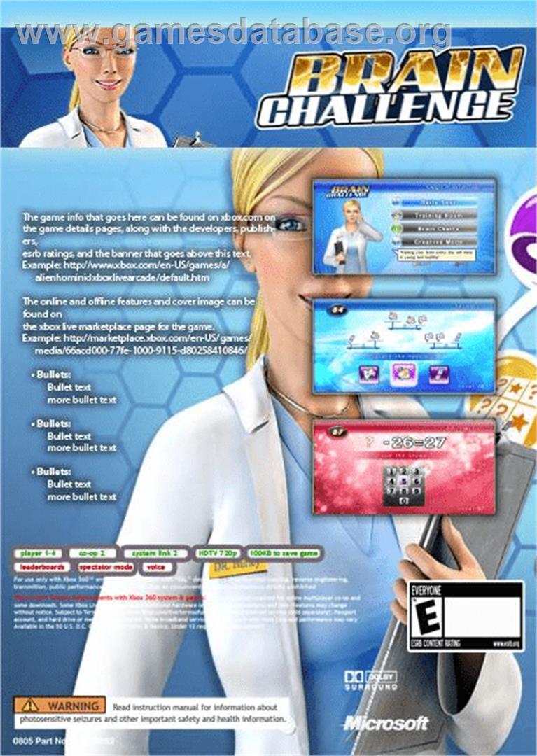 Brain Challenge - Microsoft Xbox Live Arcade - Artwork - Box Back