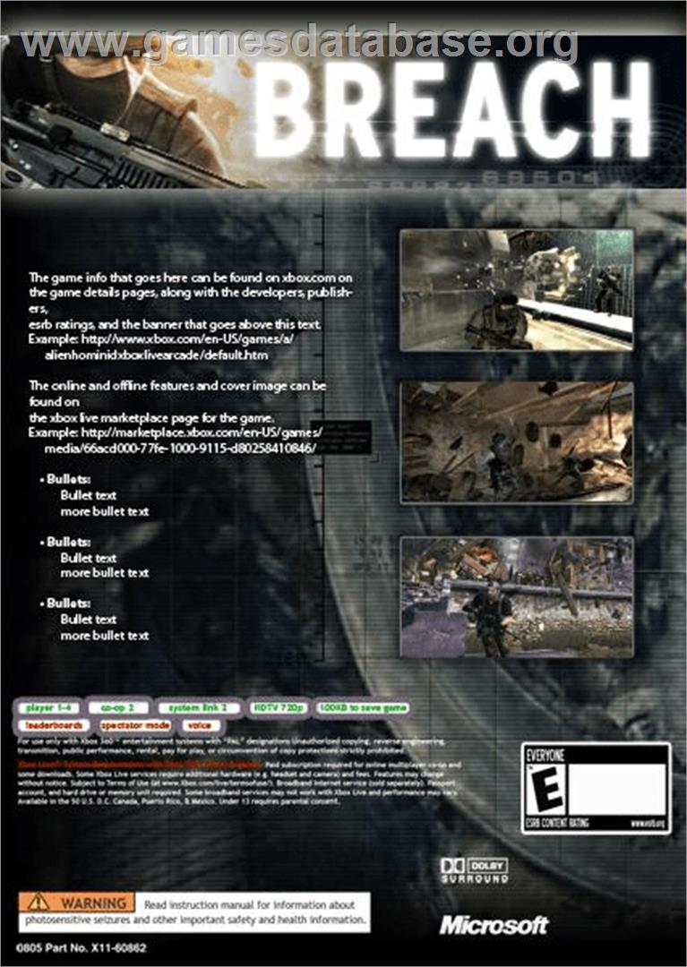 Breach - Microsoft Xbox Live Arcade - Artwork - Box Back