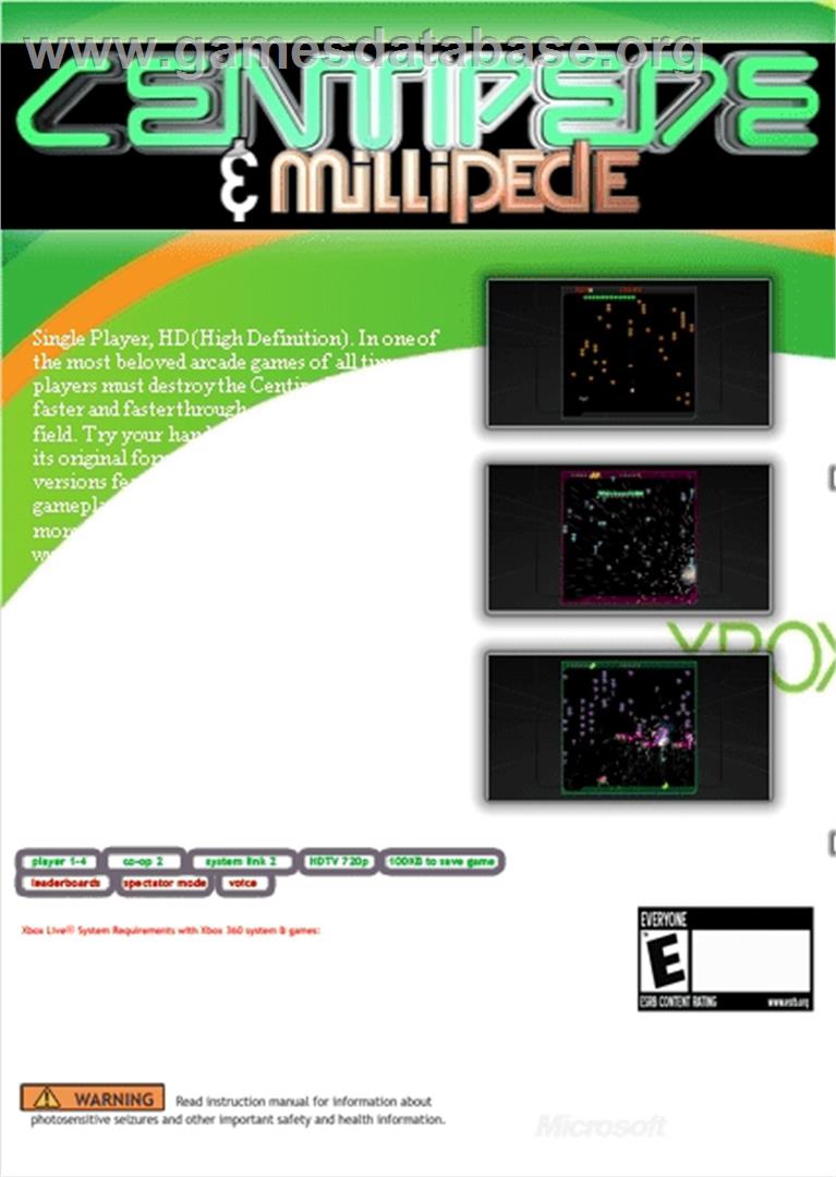 Centipede & Millipede - Microsoft Xbox Live Arcade - Artwork - Box Back