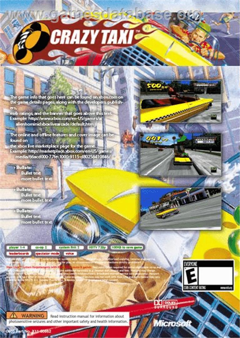 Crazy Taxi - Microsoft Xbox Live Arcade - Artwork - Box Back