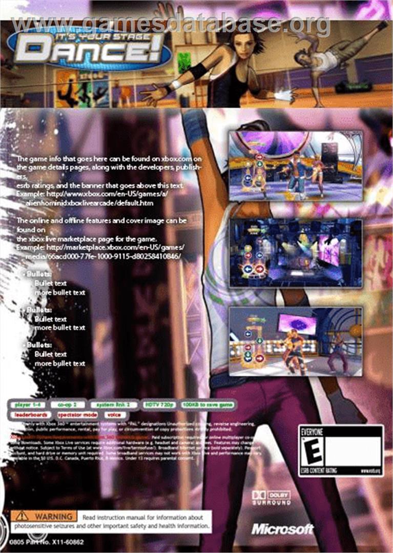 Dance! It's your Stage - Microsoft Xbox Live Arcade - Artwork - Box Back