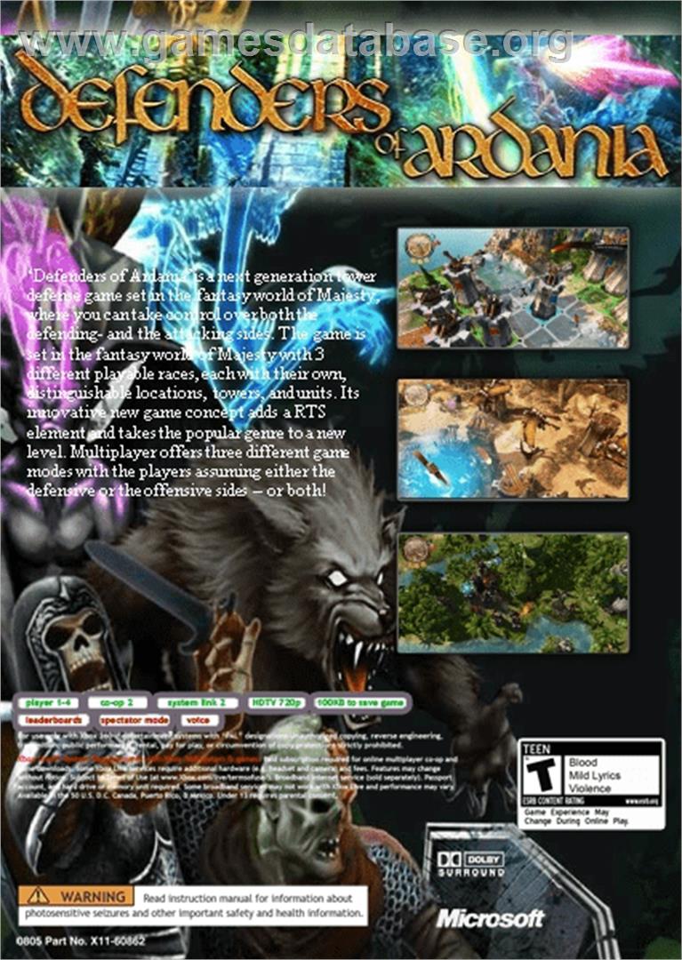 Defenders of Ardania - Microsoft Xbox Live Arcade - Artwork - Box Back