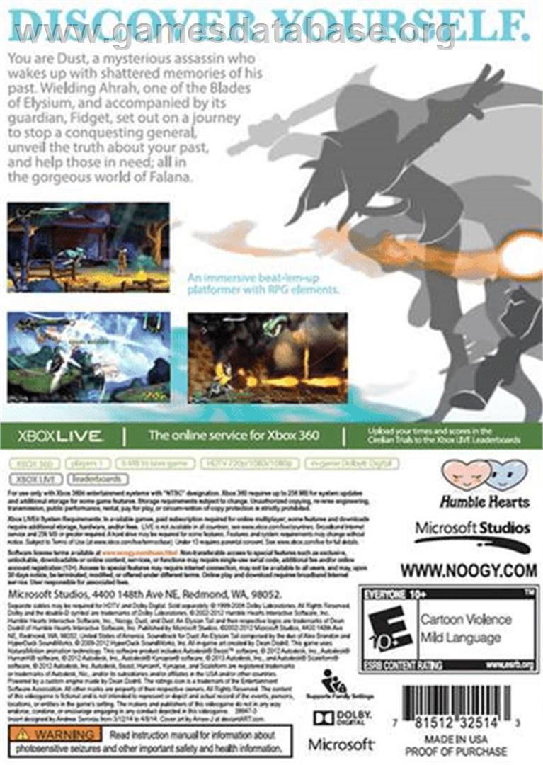 Dust: An Elysian Tail - Microsoft Xbox Live Arcade - Artwork - Box Back