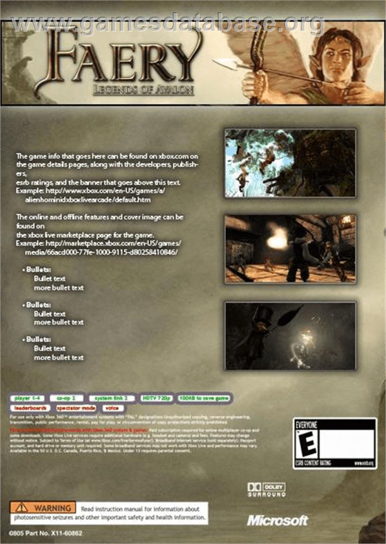 Faery: Legends of Avalon - Microsoft Xbox Live Arcade - Artwork - Box Back
