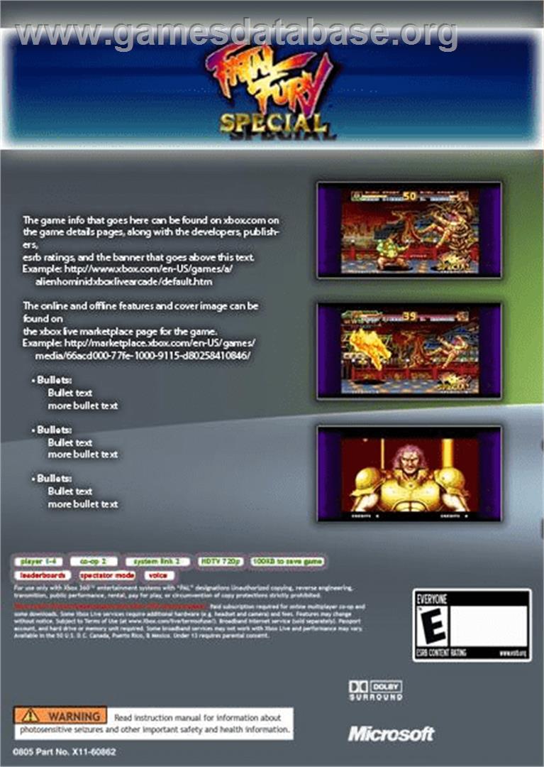 Fatal Fury Special - Microsoft Xbox Live Arcade - Artwork - Box Back