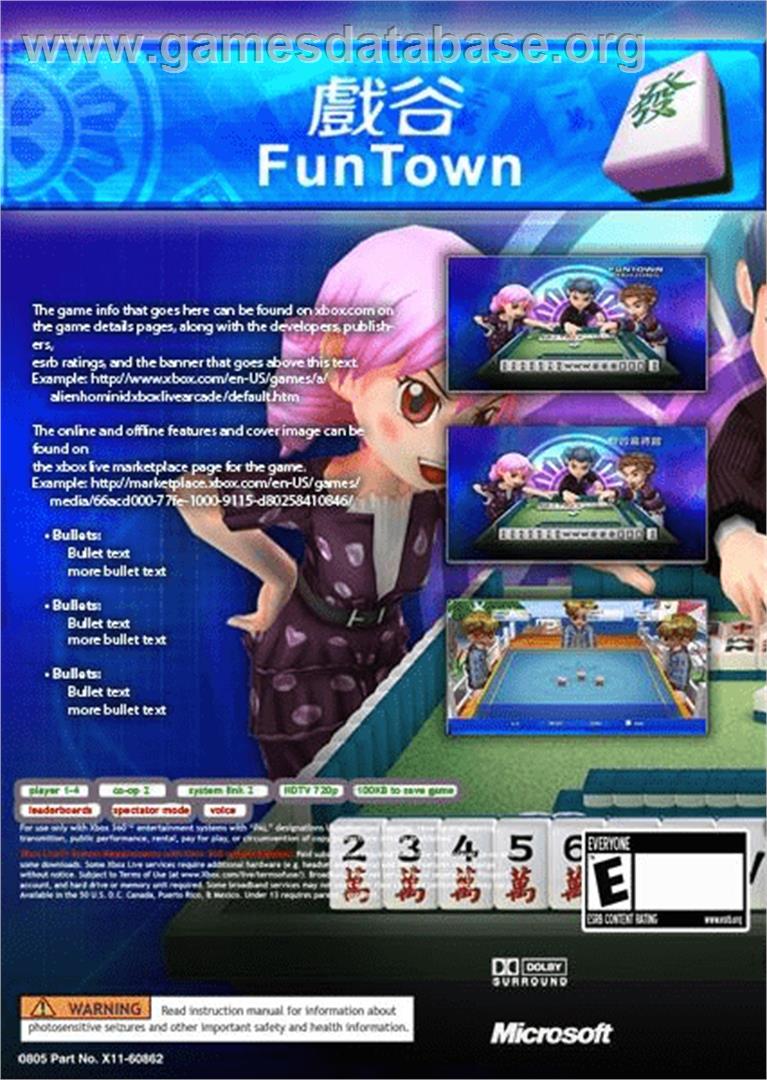 FunTown Mahjong - Microsoft Xbox Live Arcade - Artwork - Box Back