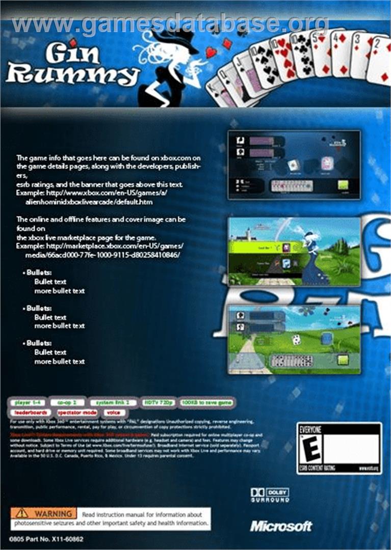 Gin Rummy - Microsoft Xbox Live Arcade - Artwork - Box Back