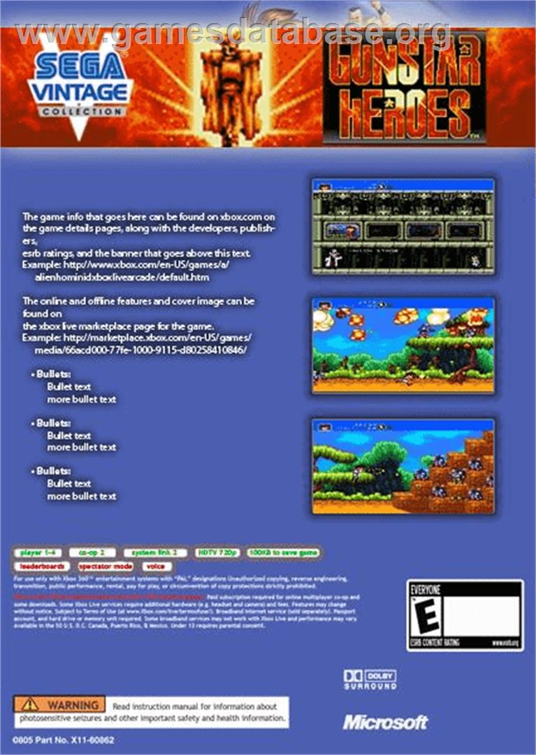 Gunstar Heroes - Microsoft Xbox Live Arcade - Artwork - Box Back