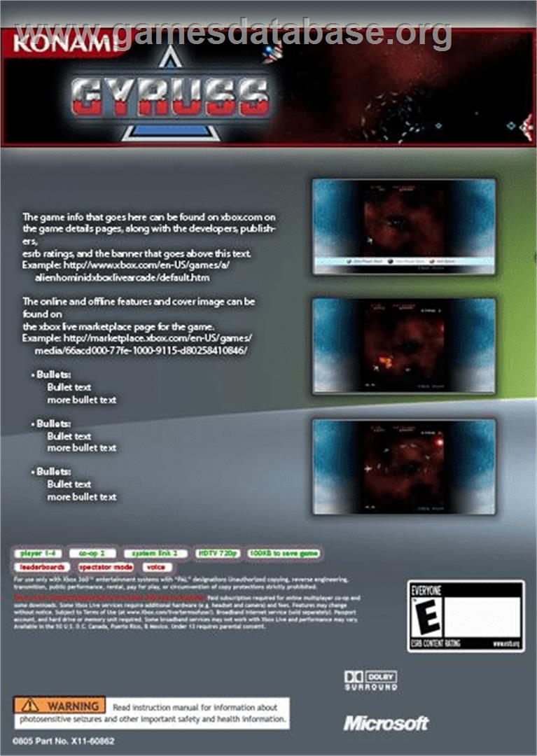 Gyruss - Microsoft Xbox Live Arcade - Artwork - Box Back