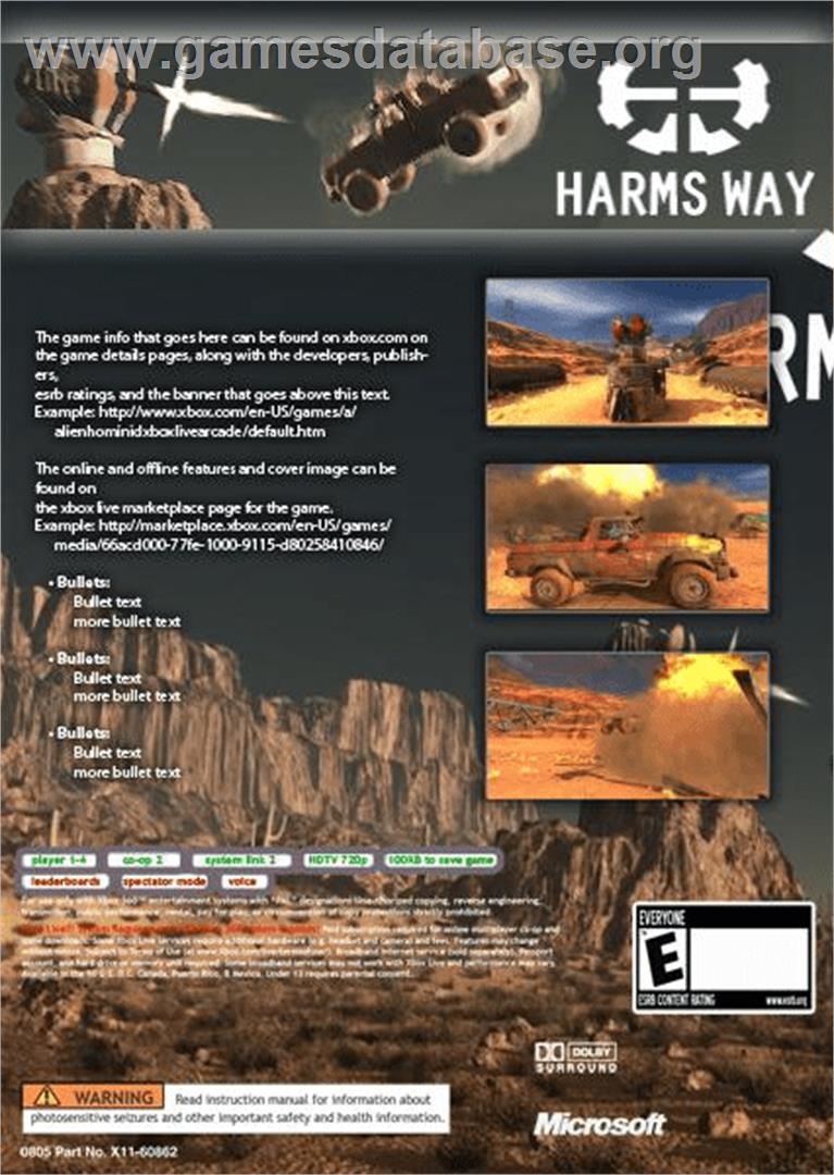 Harms Way - Microsoft Xbox Live Arcade - Artwork - Box Back