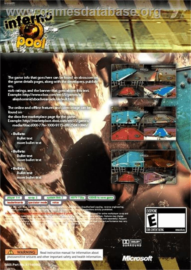 Inferno Pool - Microsoft Xbox Live Arcade - Artwork - Box Back